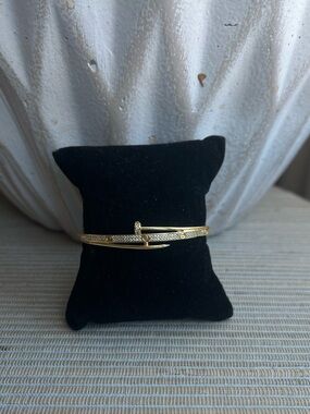 Gold Nail-Style Bangle Bracelet with keynote and pavé accents